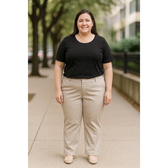 Lee Relaxed Straight Leg 24W Petite Wrinkle Free Mid Rise Khaki Workwear Career - Picture 2 of 10